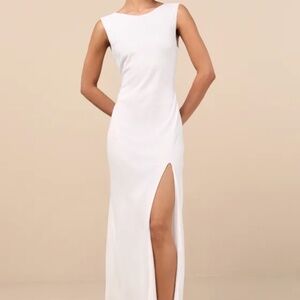 Lulus Yaneli White Boat Neck Cowl Back Maxi Dress - Size XXL